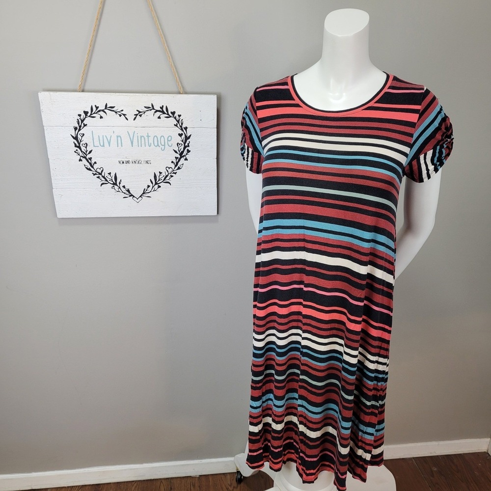 Motherhood Maternity Striped Midi Dress Casual Summer Short‎ Sleeve Dress Size M